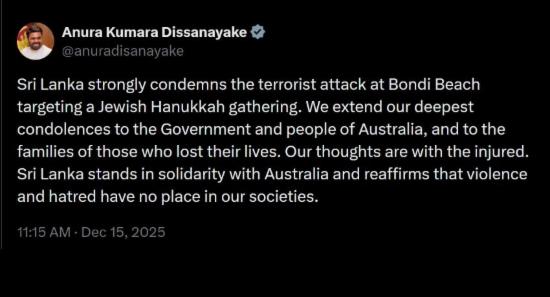 Sri Lanka Condemns Bondi Beach Terror Attack